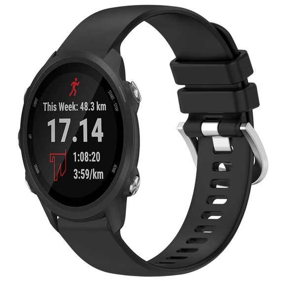 Per cinturino in silicone con fibbia argento lucido per Garmin Forerunner 245/245 Music (nero)