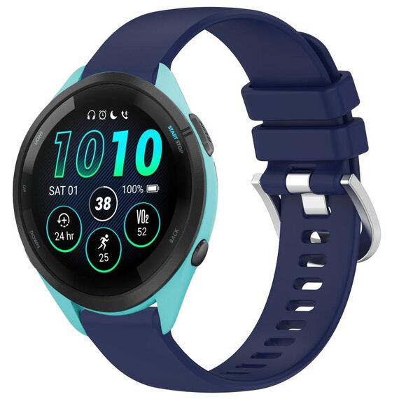 Per cinturino in silicone con fibbia in argento lucido liquido Garmin Forerunner 265S (blu scuro)