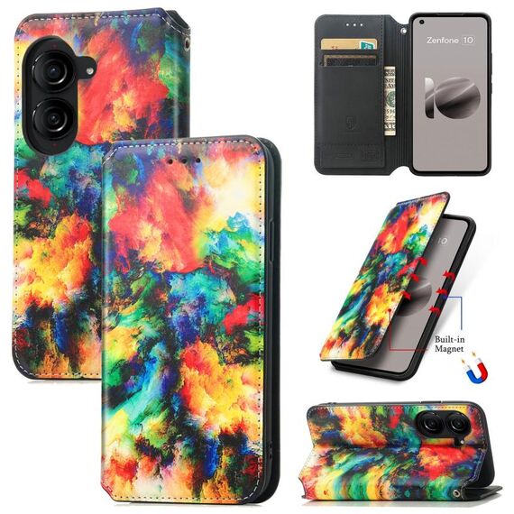 Per ASUS Zenfone 10 CaseNeo Custodia per telefono in pelle magnetica colorata (Nuvola colorata)