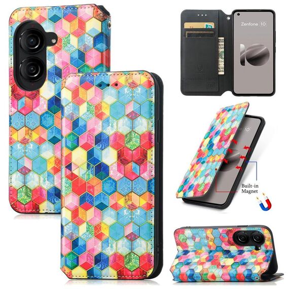Per ASUS Zenfone 10 CaseNeo Custodia per telefono in pelle magnetica colorata (Magic Space)