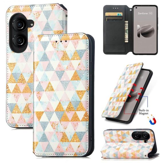 Per ASUS Zenfone 10 CaseNeo Custodia per telefono in pelle magnetica colorata (rombo)