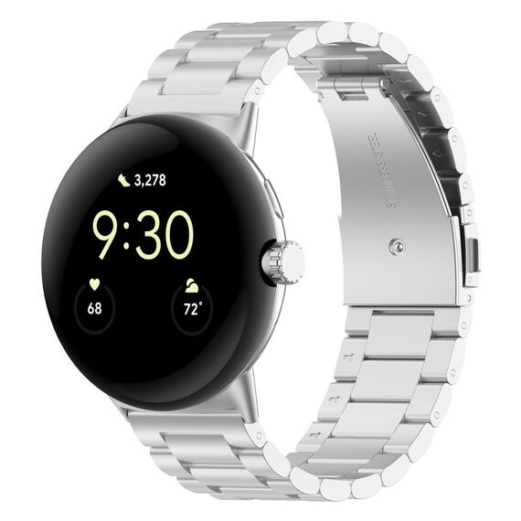 Per Google Pixel Watch 2 cinturino in metallo in acciaio inossidabile con tre perline (argento)