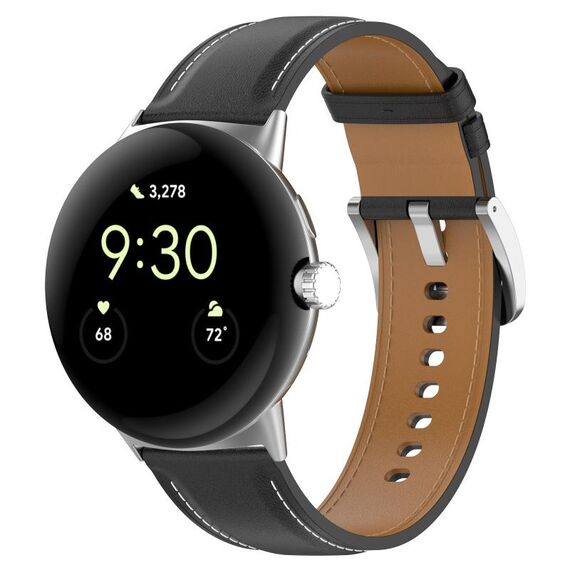 Per Google Pixel Watch 2 cinturino per orologio da cucito in rilievo in pelle con strato superiore (nero)