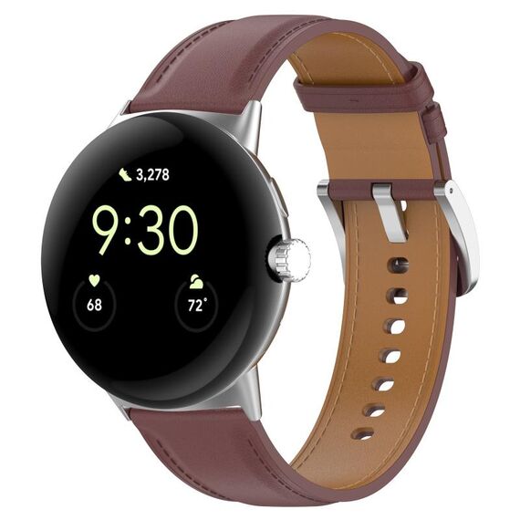 Per Google Pixel Watch 2 cinturino per orologio da cucito in pelle goffrata con strato superiore (marrone scuro)