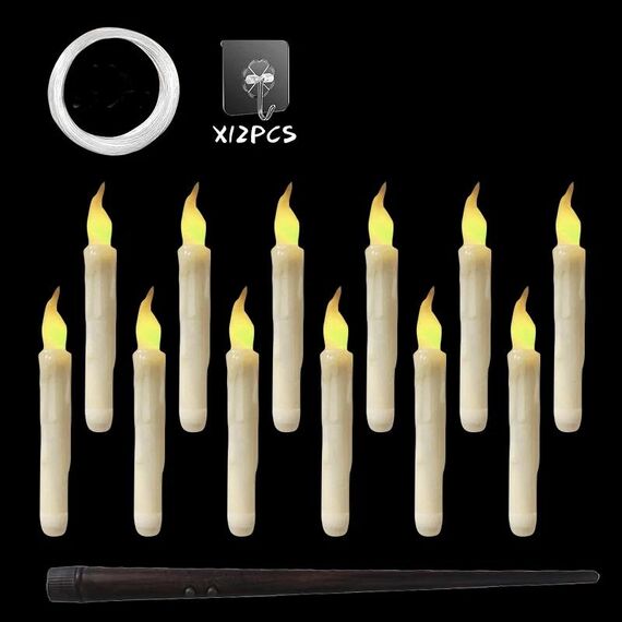 12 pezzi/set candele galleggianti a LED con telecomando, decorazioni natalizie per Halloween, stile: bacchetta magica lucida (flash giallo)