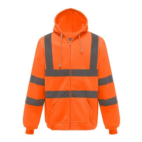Felpa riflettente con cerniera e cappuccio Abbigliamento riflettente in pile per sport all'aria aperta, taglia: L (arancione fluorescente)
