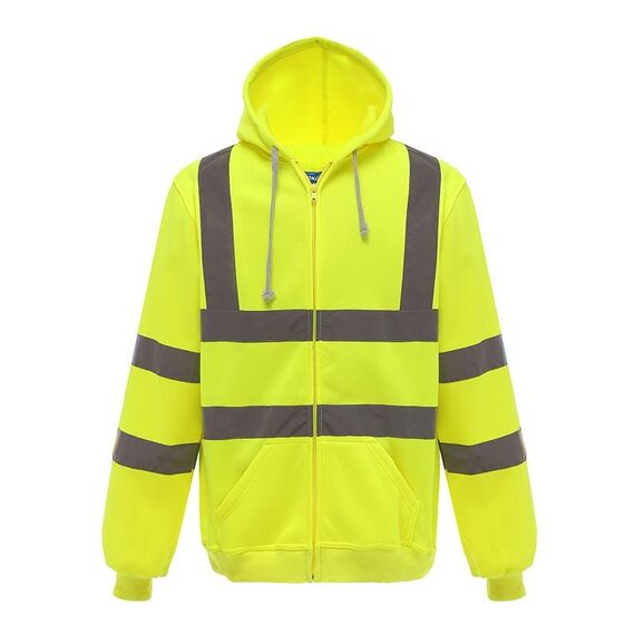 Felpa riflettente con cerniera e cappuccio Abbigliamento riflettente in pile per sport all'aria aperta, taglia: XL (giallo fluorescente)