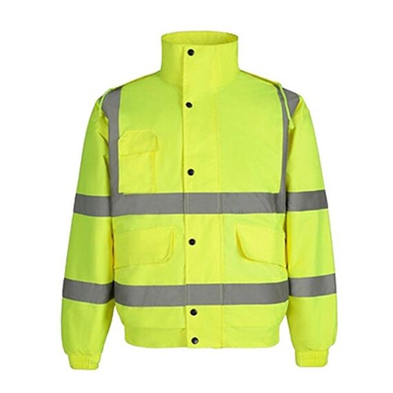 Giacca invernale calda e impermeabile, corta in cotone riflettente multitasche, taglia: XL (giallo fluorescente)
