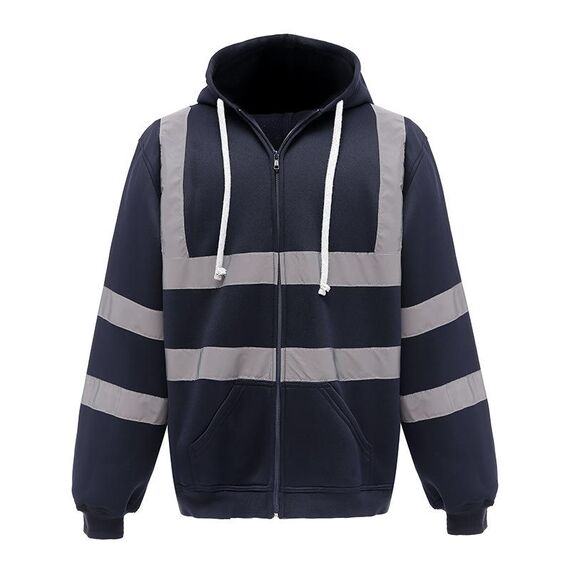 Felpa riflettente con cerniera e cappuccio Abbigliamento riflettente in pile per sport all'aria aperta, taglia: L (blu navy)