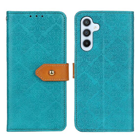Custodia per telefono in pelle goffrata floreale europea per Samsung Galaxy S24 (blu)