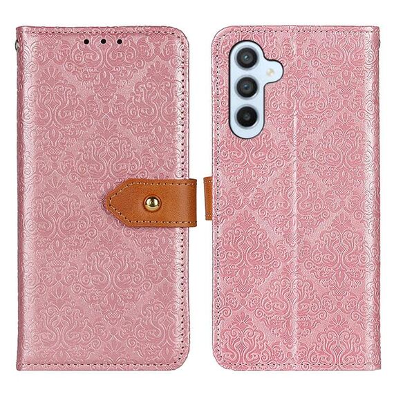 Custodia per telefono in pelle goffrata floreale europea per Samsung Galaxy S24 (rosa)