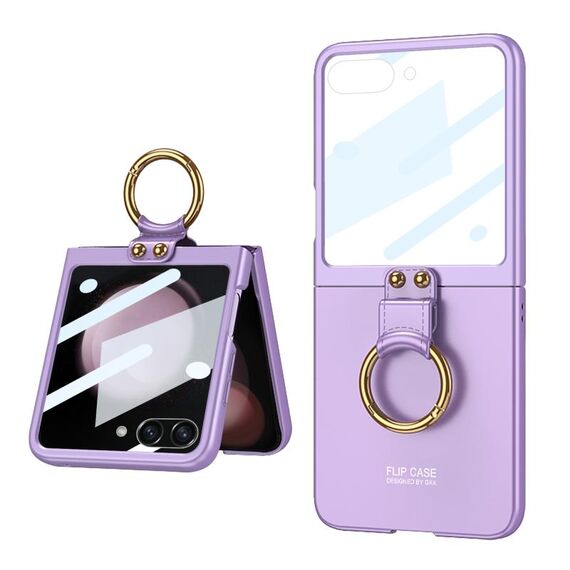 Per Samsung Galaxy Z Flip5 GKK Custodia per telefono con supporto ad anello per PC ultrasottile integrata (viola)