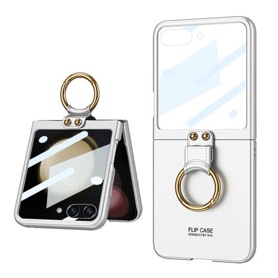 Per Samsung Galaxy Z Flip5 GKK Custodia per telefono con supporto ad anello per PC ultrasottile integrato (bianco)