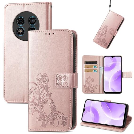 Per Ulefone Note 15 Custodia per telefono in pelle con fibbia a quattro foglie con fibbia in rilievo (oro rosa)