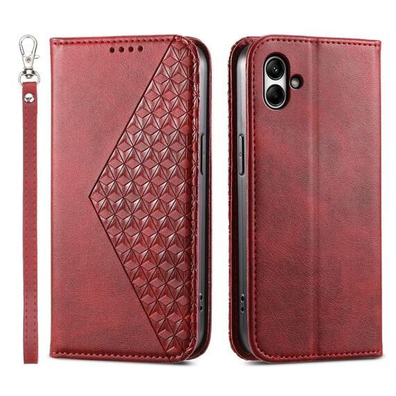 Custodia magnetica in pelle per Samsung Galaxy A05 Cubic Grid Calf Texture (rossa)