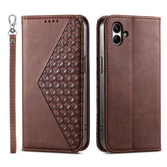 Per Samsung Galaxy A05 Custodia per telefono in pelle magnetica con texture di vitello a griglia cubica (marrone)