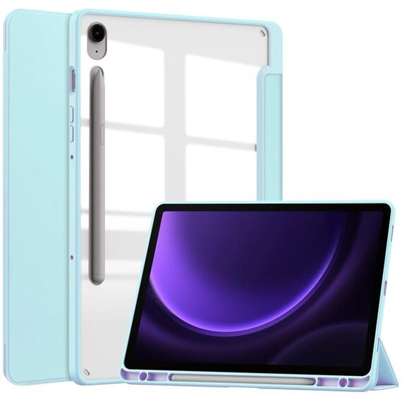 Per Samsung Galaxy Tab S9 FE Custodia per tablet in pelle intelligente 3 pieghevoli in acrilico con slot per penna (blu cielo)
