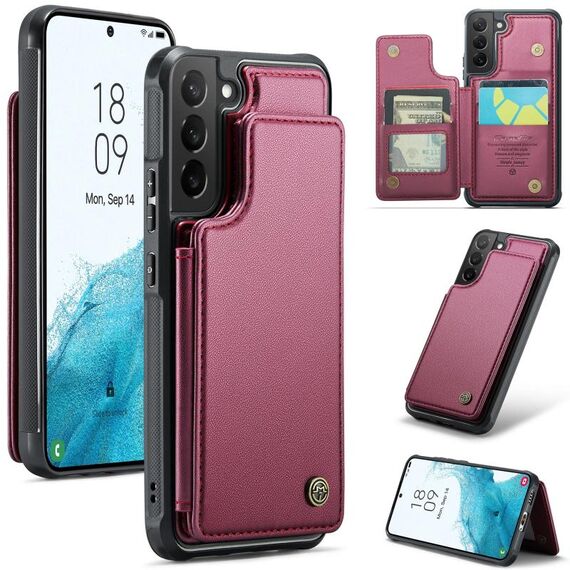 Custodia per telefono antifurto RFID per slot per schede CaseMe C22 per Samsung Galaxy S22 5G (vino rosso)