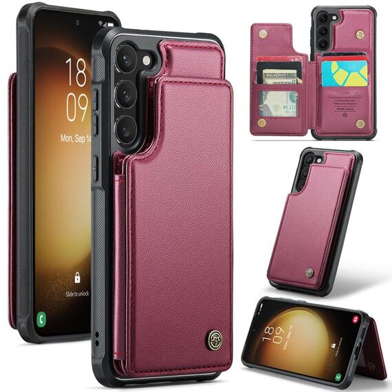 Custodia per telefono antifurto RFID per slot per schede CaseMe C22 per Samsung Galaxy S23+ 5G (vino rosso)
