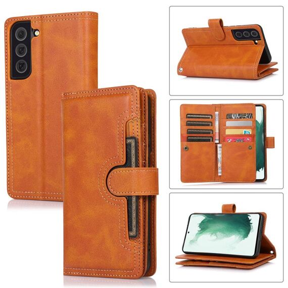 Custodia in pelle per telefono con slot per scheda Samsung Galaxy S22+ 5G (marrone)