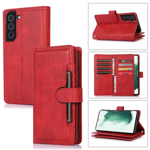 Custodia in pelle per telefono con slot per scheda Samsung Galaxy S22+ 5G (rossa)