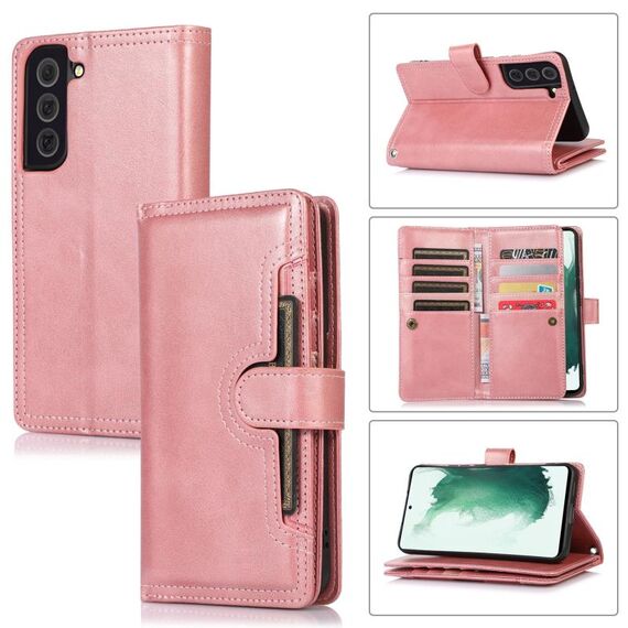 Custodia in pelle per telefono con slot per scheda Samsung Galaxy S22+ 5G (oro rosa)