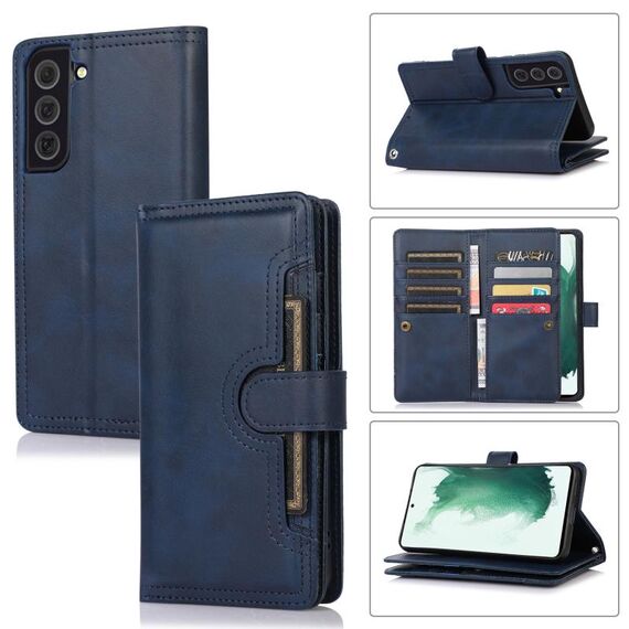 Custodia in pelle per telefono con slot per scheda Samsung Galaxy S22+ 5G (blu)