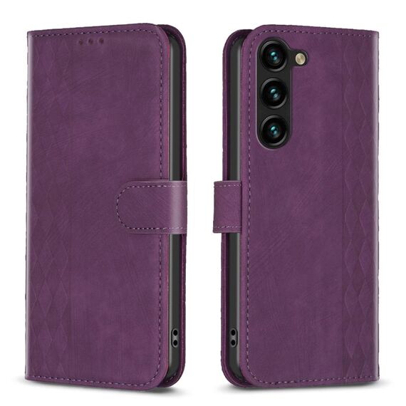 Custodia per telefono in pelle goffrata scozzese per Samsung Galaxy S24 5G (viola)