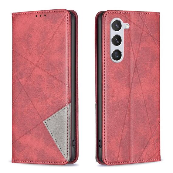 Custodia magnetica in pelle per Samsung Galaxy S24 5G con texture romboidale (rossa)