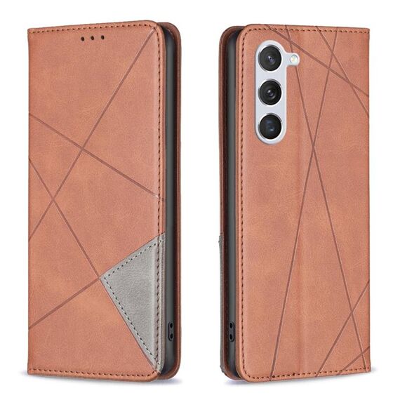 Custodia per telefono in pelle magnetica con texture romboidale per Samsung Galaxy S24 5G (marrone)