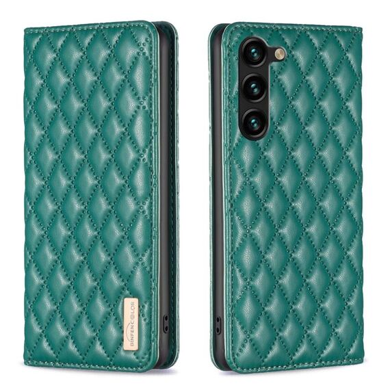 Per Samsung Galaxy S24+ 5G Custodia magnetica in pelle con reticolo diamantato (verde)