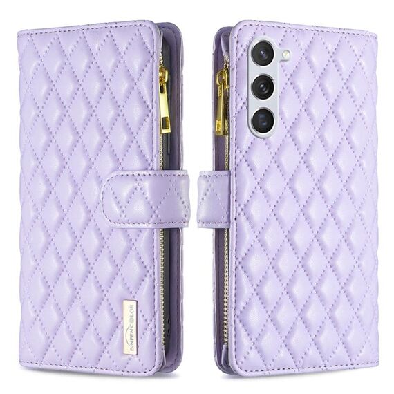 Per Samsung Galaxy S24+ 5G Custodia a portafoglio in pelle con cerniera a reticolo di diamanti (viola)