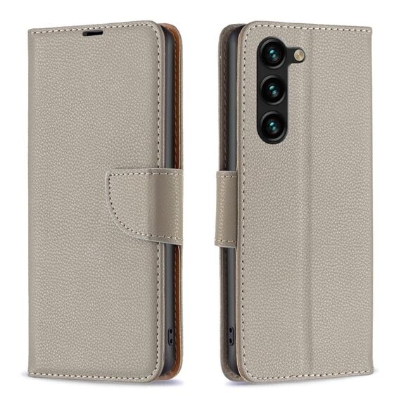 Per Samsung Galaxy S24+ 5G Custodia per cellulare in pelle flip in puro colore Litchi Texture (grigio)