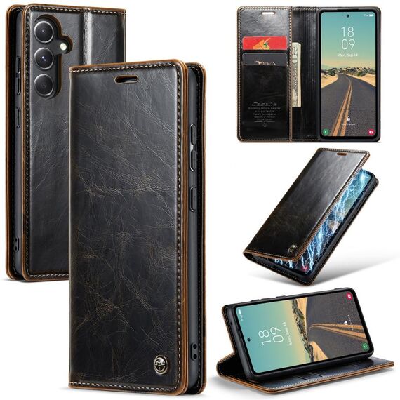 Per Samsung Galaxy S23 FE CaseMe-003 PU + PC Custodia per cellulare in pelle stile Crazy Horse stile business (caffè)