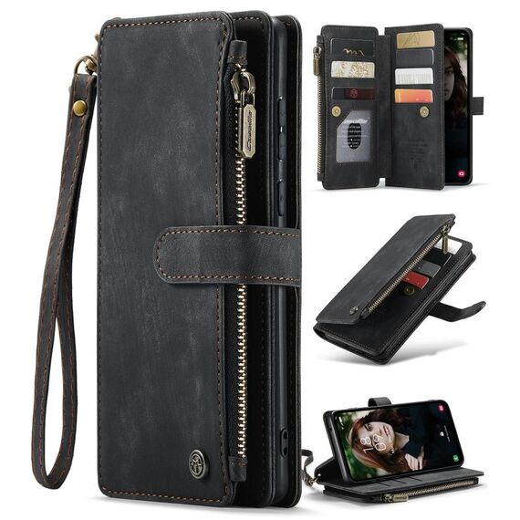 Per Samsung Galaxy S23 FE CaseMe C30 Slot per schede multifunzionali Custodia in pelle per telefono con cerniera (Nero)