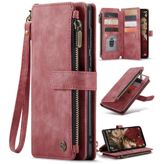 Per Samsung Galaxy S23 FE CaseMe C30 Slot per schede multifunzionali Custodia in pelle per telefono con cerniera(Rosso)