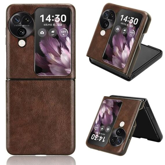 Per OPPO Find N3 Flip Litchi Texture Custodia per telefono con cover posteriore (marrone)