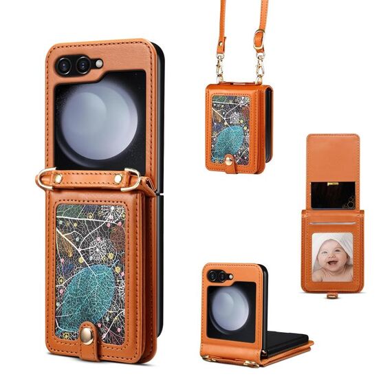 Per Samsung Galaxy Z Flip4 ESEBLE Star Series Custodia per telefono con slot per scheda cordino (marrone)