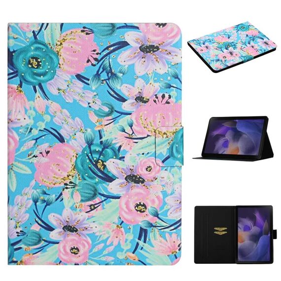 Per Samsung Galaxy Tab A9 Custodia per tablet in PU con motivo floreale a ribaltamento orizzontale con funzione Sleep/Wake-up (Fiore rosa)