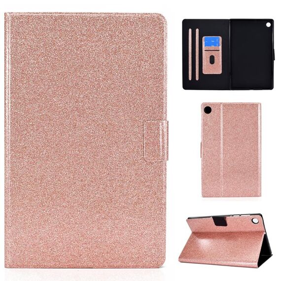 Custodia per tablet in pelle glitterata per Samsung Galaxy Tab A9+ con funzione Sleep/Wake-up (oro rosa)
