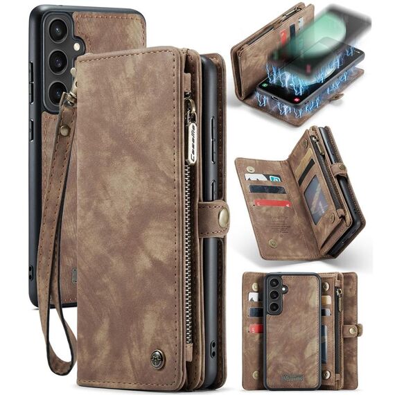Per Samsung Galaxy S23 FE CaseMe 008 Custodia in pelle multifunzionale con cerniera per telefono a portafoglio (marrone)