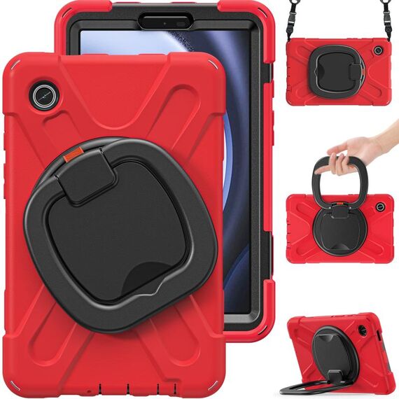 Custodia ibrida in silicone per tablet PC Samsung Galaxy Tab A9 con supporto e tracolla (rossa)