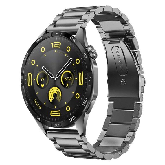 Per Huawei Watch GT4 46mm cinturino in metallo in acciaio inossidabile con tre perline (grigio)