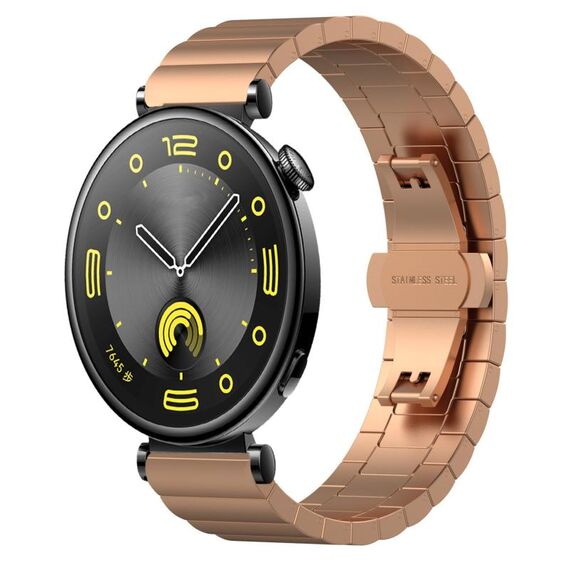 Per Huawei Watch GT4 41mm Cinturino in metallo con fibbia a farfalla in acciaio inossidabile con perline (oro rosa)
