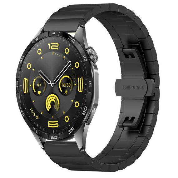 Per Huawei Watch GT4 46mm Cinturino in metallo con fibbia a farfalla in acciaio inossidabile con perline (nero)
