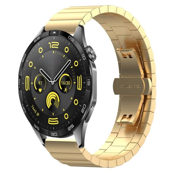 Per Huawei Watch GT4 46mm Cinturino in metallo con fibbia a farfalla in acciaio inossidabile con perline (oro)