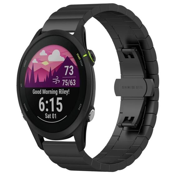 Per Garmin Forerunner 255S Music / 255S Cinturino per orologio in metallo con fibbia a farfalla in acciaio inossidabile (nero)