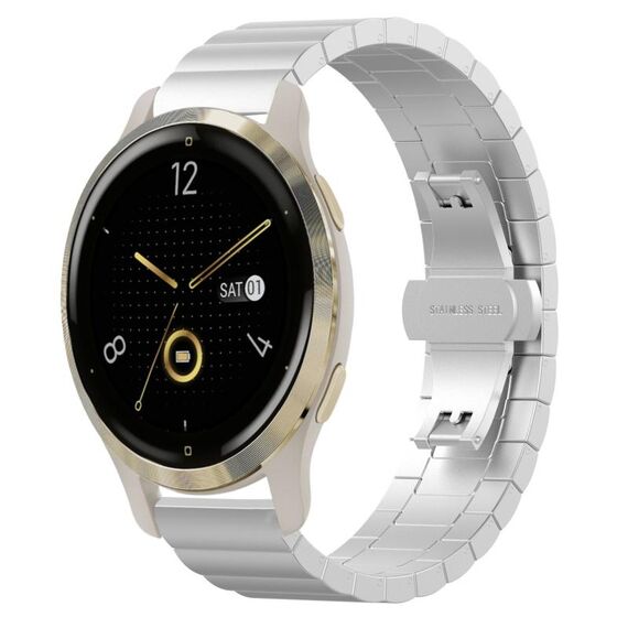 Per Garmin Venu 2S cinturino per orologio in metallo con fibbia a farfalla in acciaio inossidabile con perline (argento)