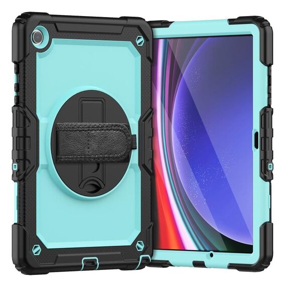 Per Samsung Galaxy Tab A9+ Custodia in silicone + tablet PC con tracolla (nero + azzurro)