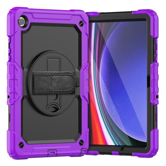 Per Samsung Galaxy Tab A9+ Custodia in silicone + tablet PC con tracolla (viola)